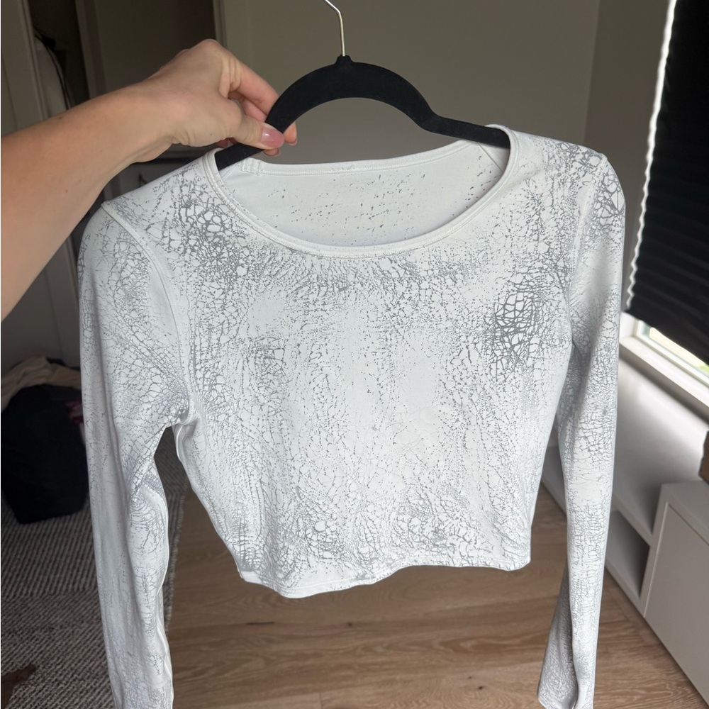 White and Gray Textured Women's Top